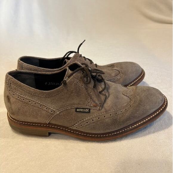 MEPHISTO Tan Light Brown Suede Wingtip Brogue Oxfords Dress Shoes Casual Men's 9 - Picture 1 of 12